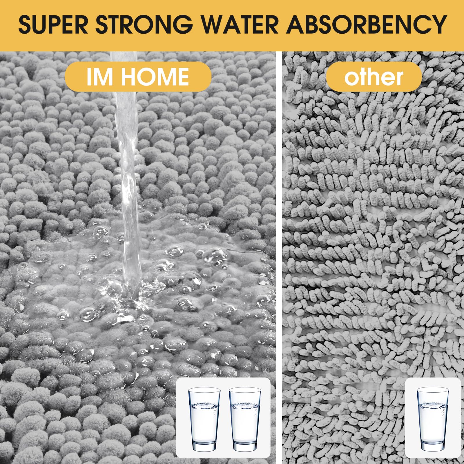 Accumtek Upgrade Extra Large Light Grey Bathroom Rug Set 3 Pieces Gray Ultra Soft, Thick Absorbent Bath Mats, Non Slip Chenille